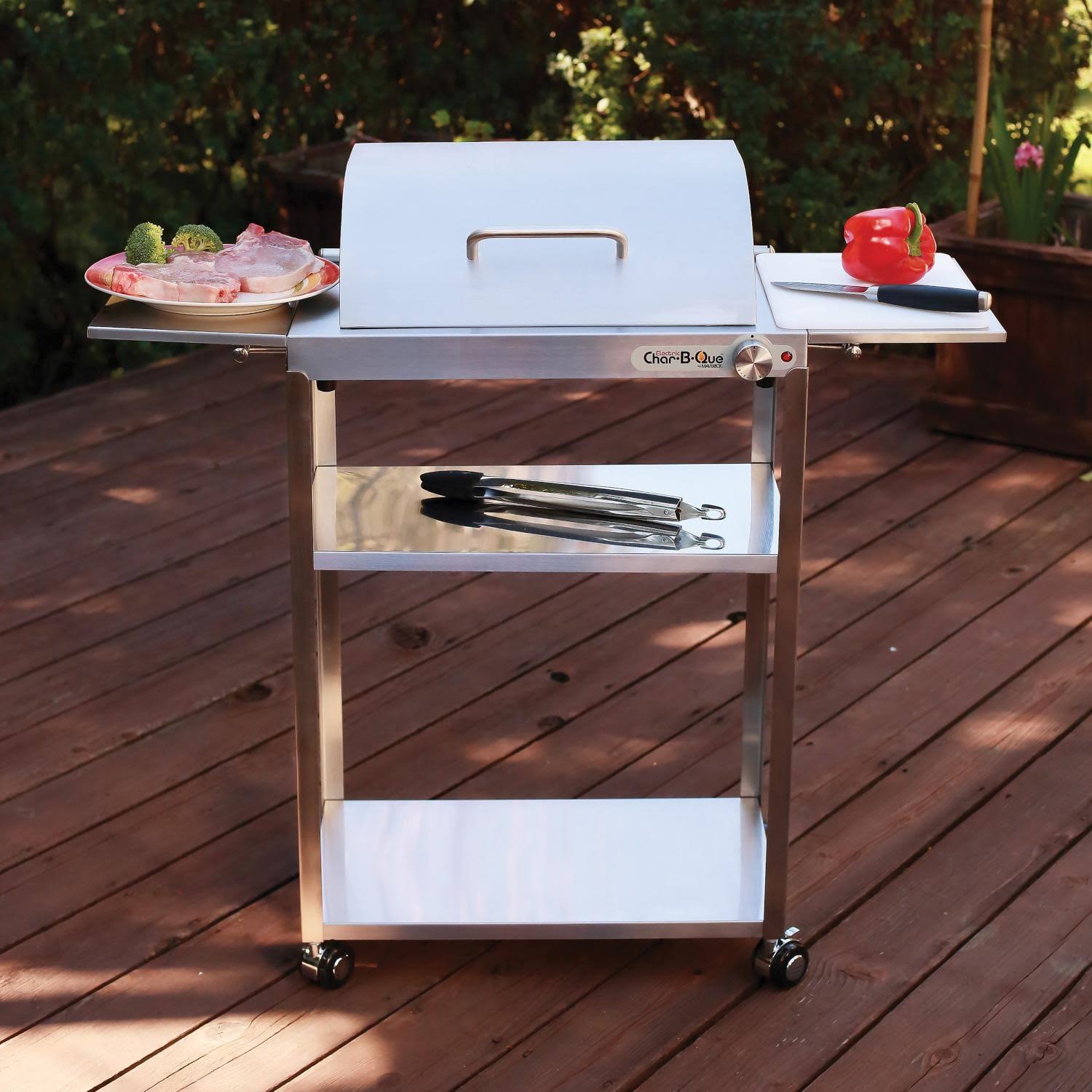 Maverick EA-150 Stainless Steel Rollabout Cart with Side Shelves for Char B Que Electric Grill