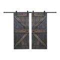 WELLHOME K Series 72 in. x 84 in. Carbon Gray DIY Finished Knotty Pine Wood Double Sliding Barn Door with Hardware Kit