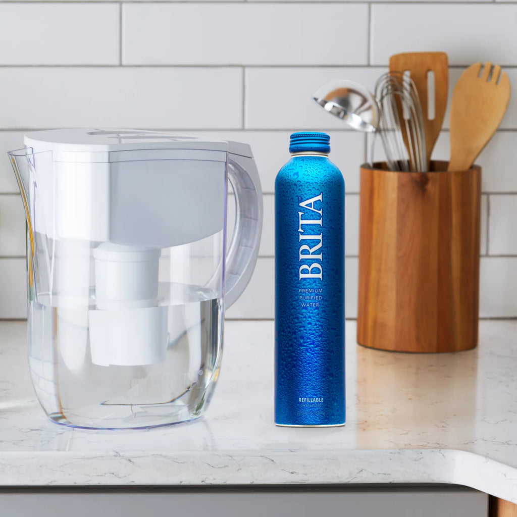 Brita Premium Purified Bottled Water, 25 fl oz (12 Pack), BPA Free Refillable Aluminum Bottles H5288