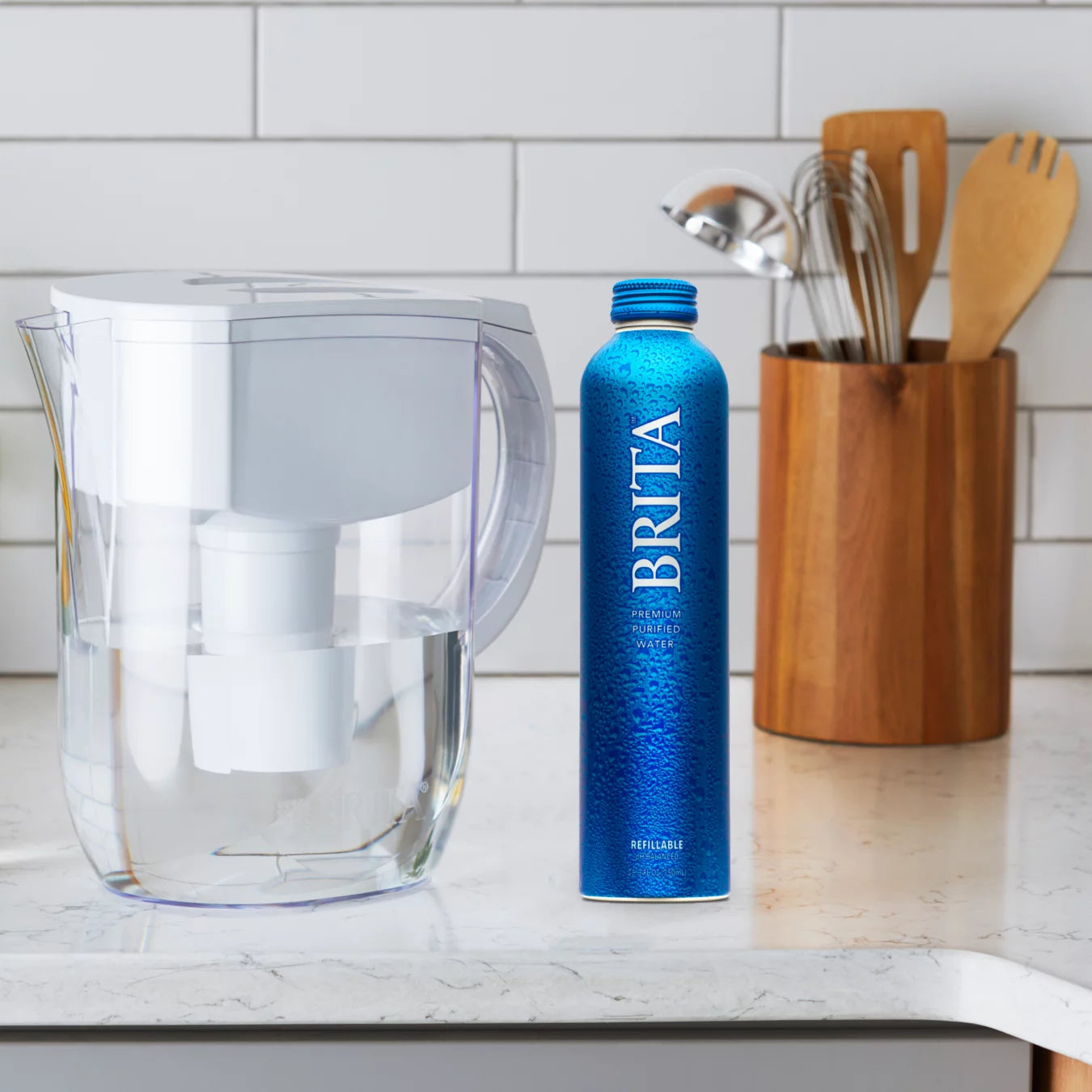 Brita Premium Purified Bottled Water, 25 fl oz (12 Pack), BPA Free Refillable Aluminum Bottles H5288