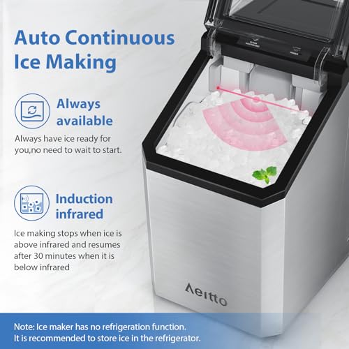 Aeitto Nugget Ice Maker Countertop, 55lbs/Day, Self-Cleaning, Stainless Steel K293