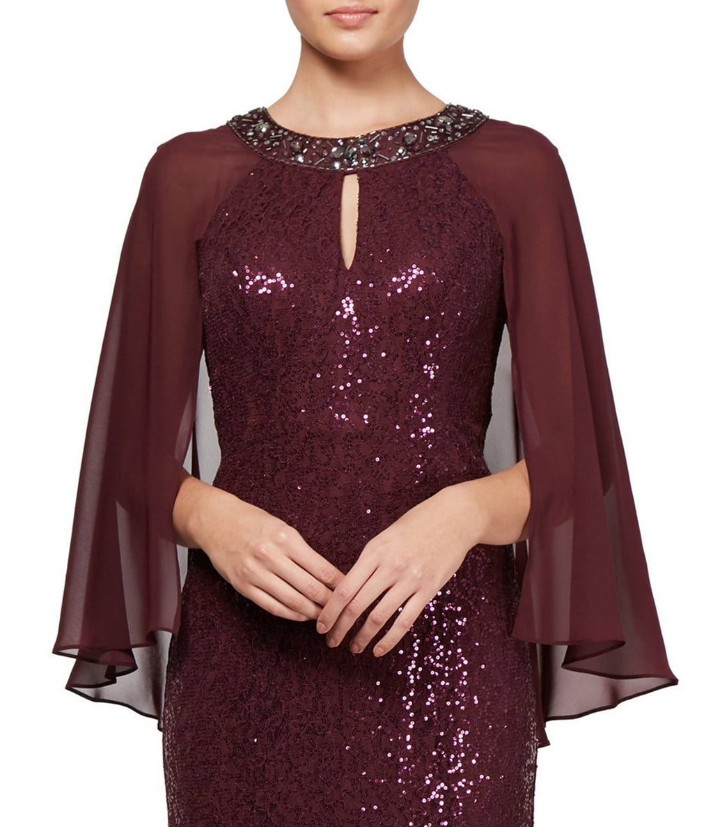 Ignite Evenings Sequin Lace Chiffon Capelet Gown - 10 T53742