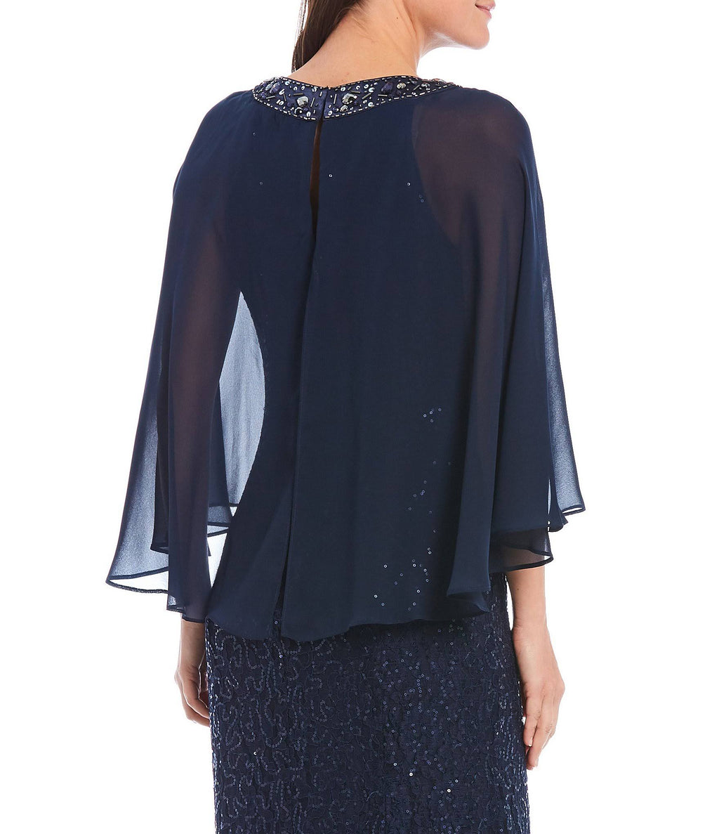 Ignite Evenings Sequin Lace Chiffon Capelet Gown - 10 T53742