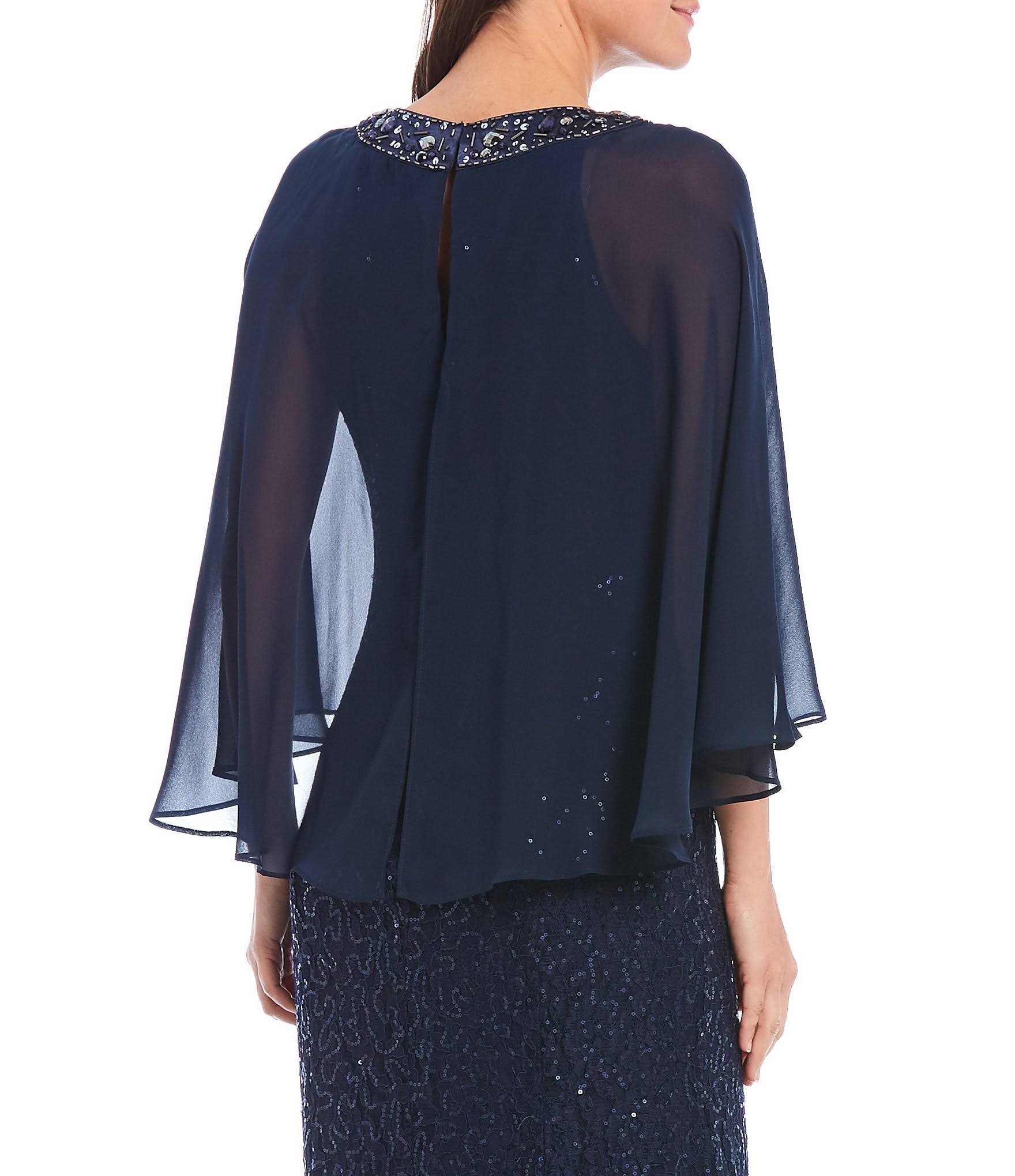 Ignite Evenings Sequin Lace Chiffon Capelet Gown - 10 T53742