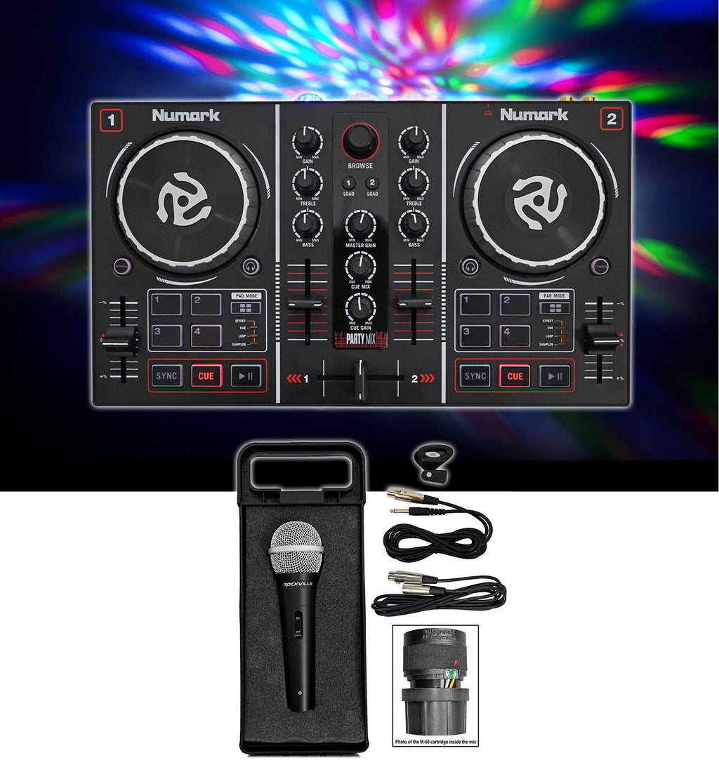 Numark Party Mix DJ Controller w/ Built in Light Show+Microphone+Cables+Case