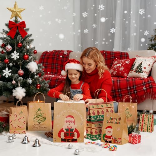 SUNEE Christmas Gift Bags with Tissue Paper, 24pcs Assorted Sizes with Handles V580