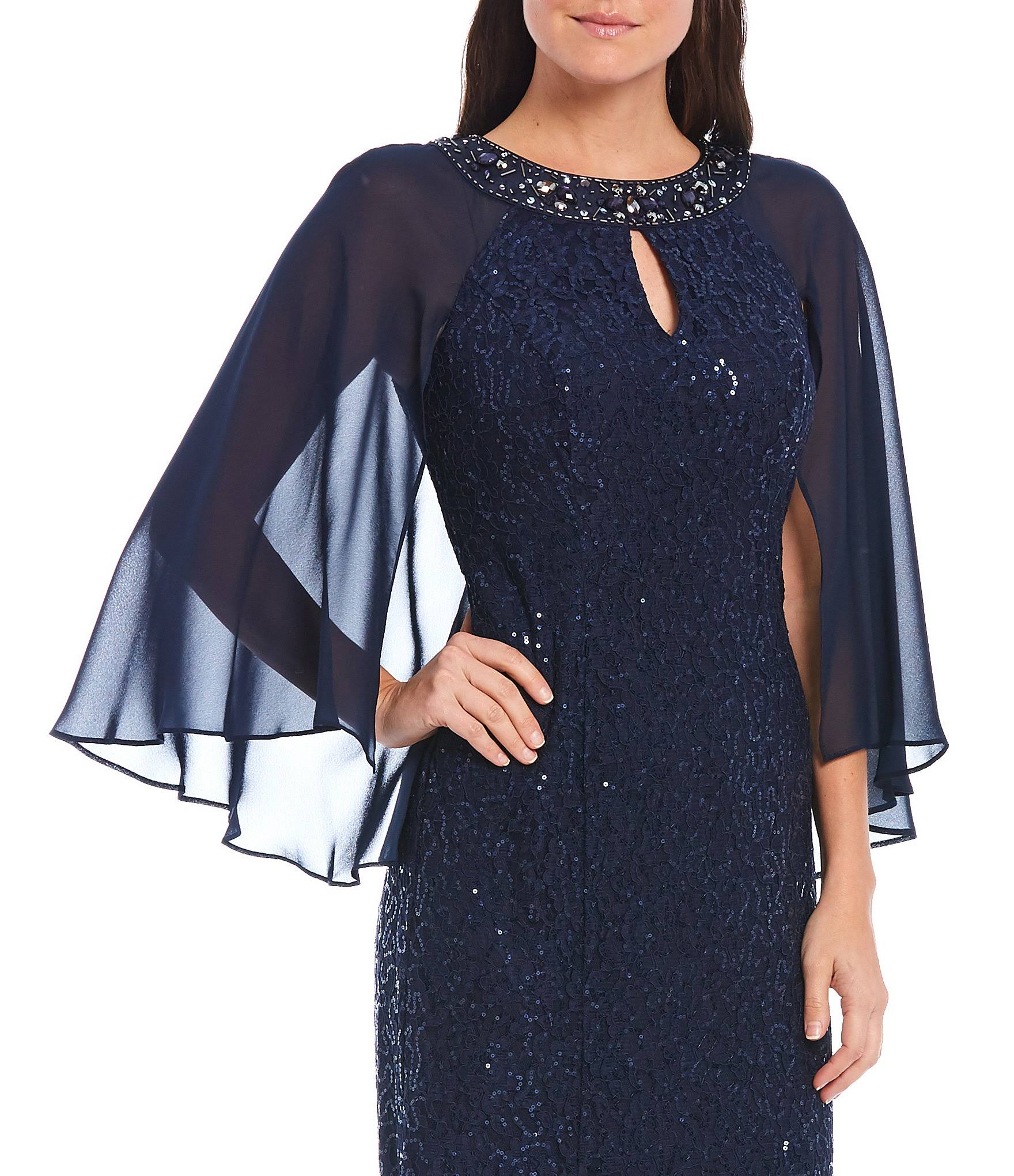 Ignite Evenings Sequin Lace Chiffon Capelet Gown - 10 T53742