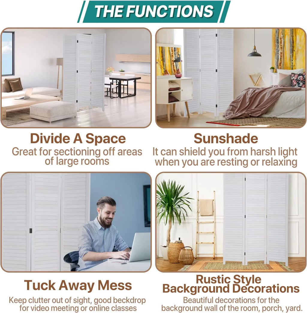 NiamVelo 3 Panel Wood Room Divider 67.7" Tall Folding Privacy Screen, White G66386