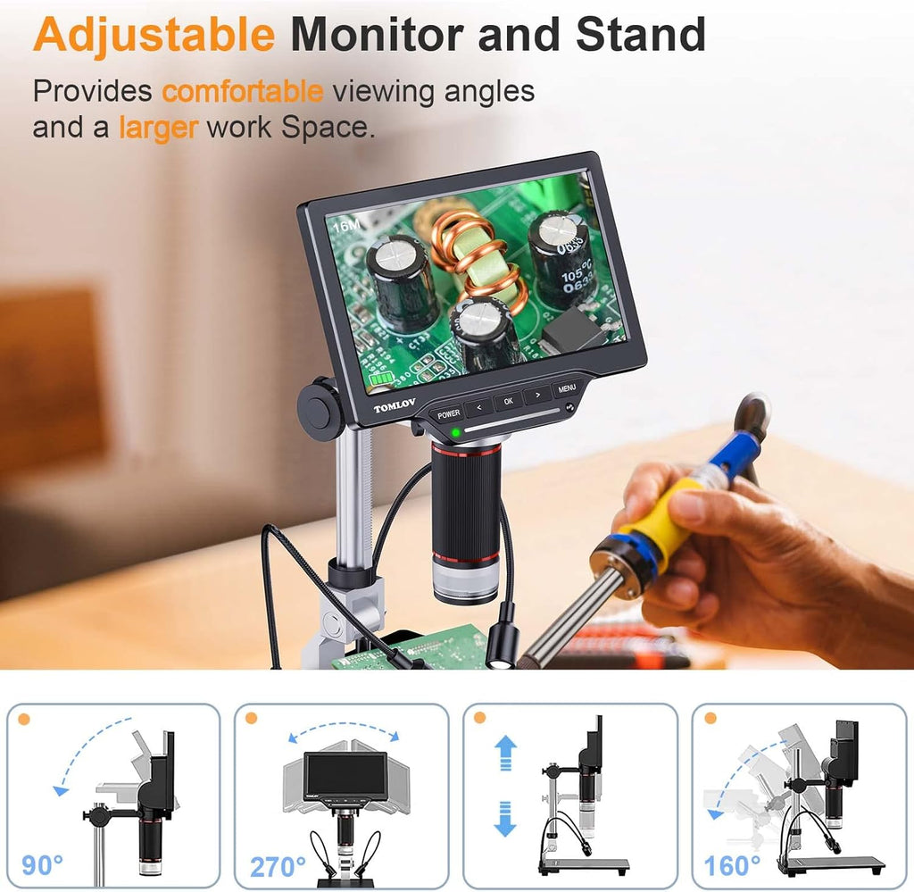 TOMLOV DM10 8.5'' Digital Microscope 50X-1300X with 12MP Camera, SD Card Included T857730