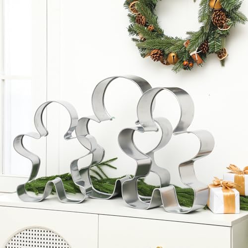 Tandefio Set of 3 Oversized Silver Gingerbread Men Cookie Cutters for Christmas Decor I1813