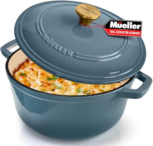 Mueller 6qt Enameled Cast Iron Dutch Oven with Lid, Oven-Safe to 500°F, White N219