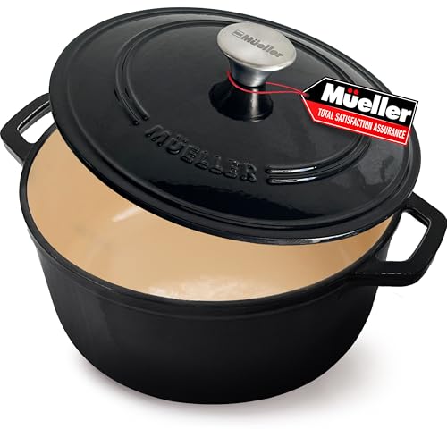 Mueller 6qt Enameled Cast Iron Dutch Oven with Lid, Oven-Safe to 500°F, White N219