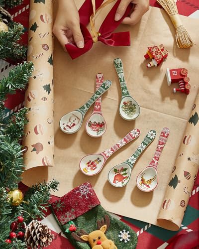 Christmas Tree Ceramic Spoons, Set of 6, Espresso & Dessert T96458