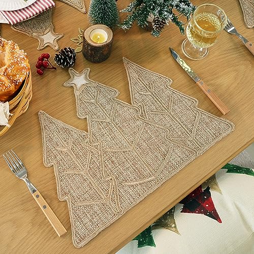Snowflake Burlap Christmas Placemats Set of 4 for Round Table H634