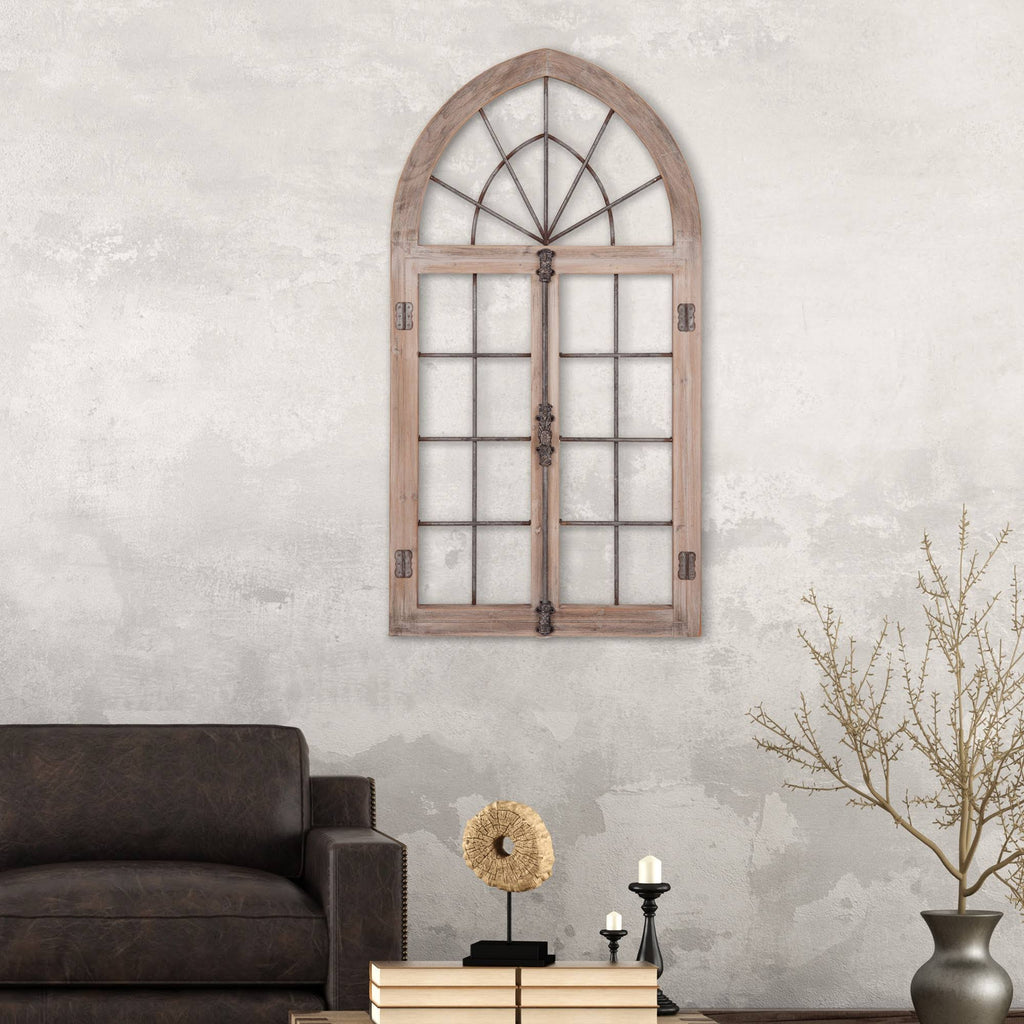 Patton Arched Cathedral Window Frame Wall Décor - Distressed Gray N5556