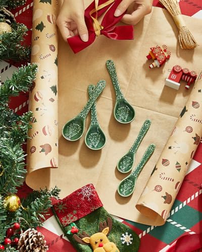 Christmas Tree Ceramic Spoons, Set of 6, Espresso & Dessert T96458