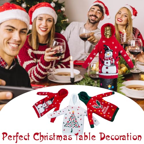 3Pcs Christmas Wine Bottle Covers Knitted Sweatshirts Holiday Party Decorations I4698