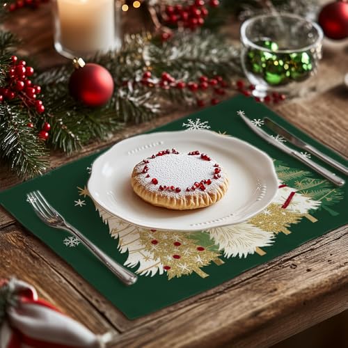 GEEORY Christmas Placemats 12x18 Inch Set of 4, Green Q397