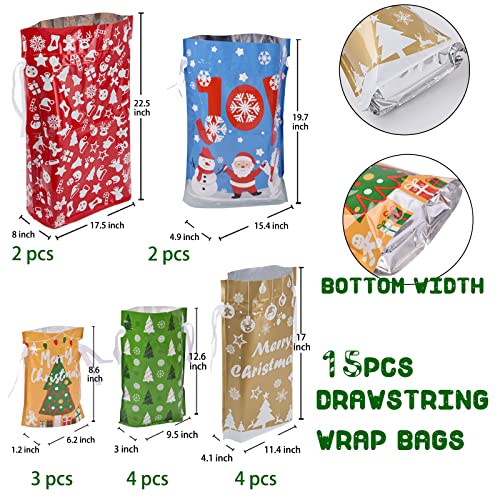Christmas Gift Bags Assorted Sizes, 22pcs Drawstring Reusable Plastic D786