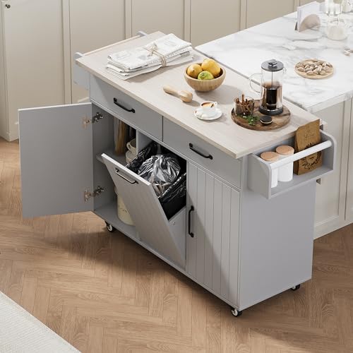 53.5" Farmhouse Kitchen Island with Power Outlet and Drop Leaf K1759