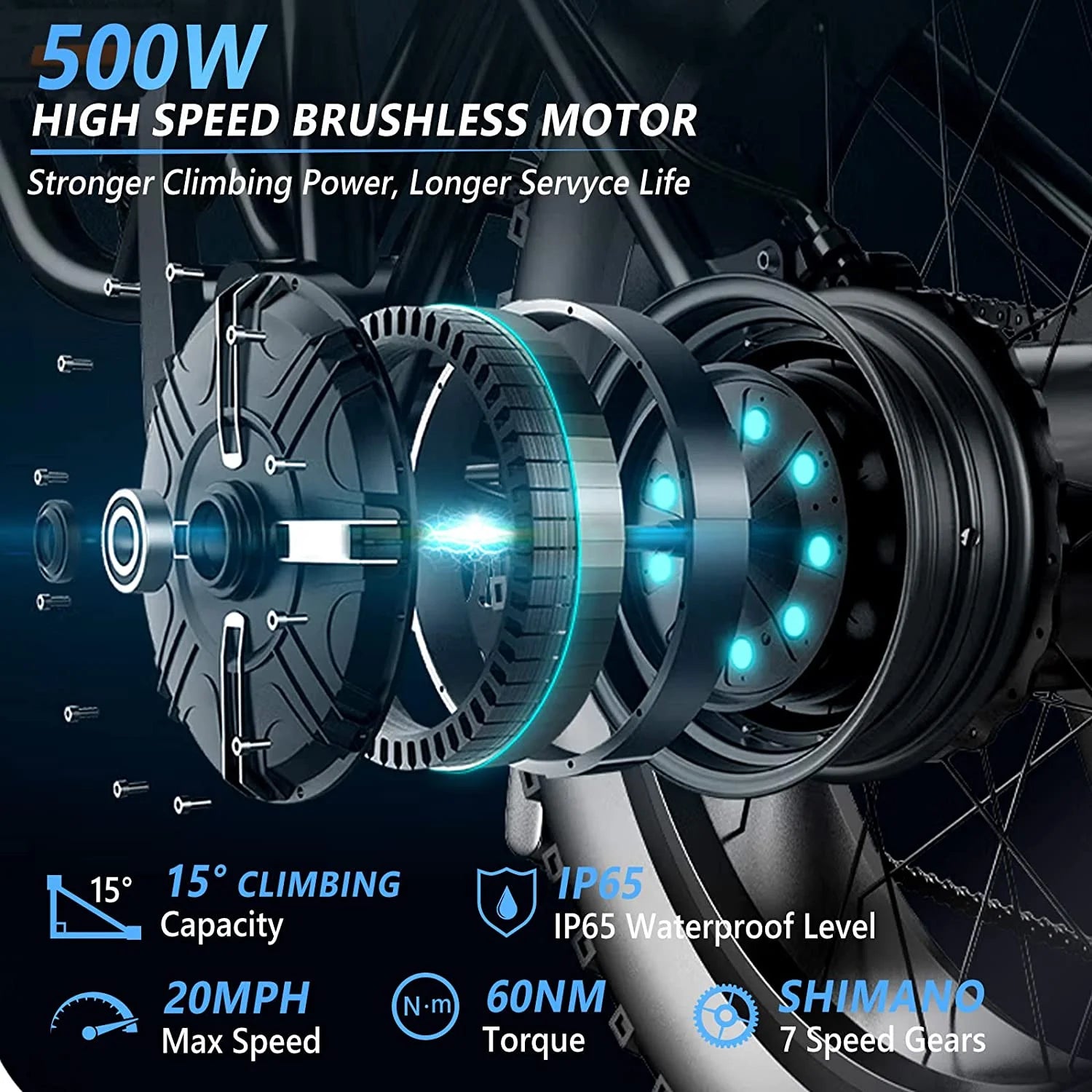 PEXMOR Electric Bike for Adult 500W 26" Fat Tire Mountain EBike 48V 13AH Removable Battery W14589