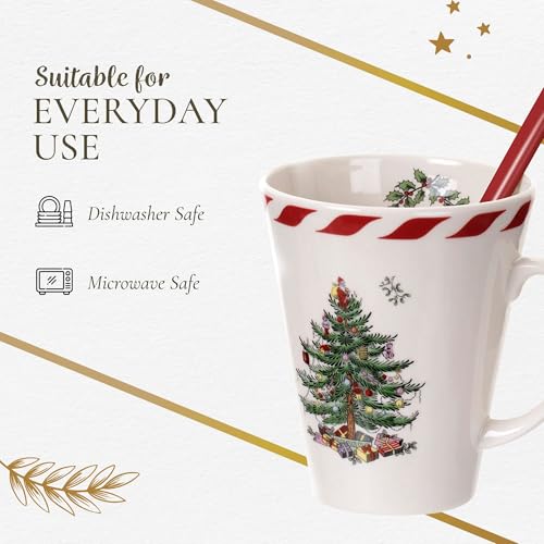 Spode Christmas Tree Peppermint 14oz Mug & Spoon Set (4-Piece) L371800