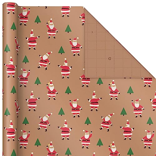 Hallmark Christmas Wrapping Paper Rolls, Brown Kraft Holiday Gift Wrap, 3-Pack W846520