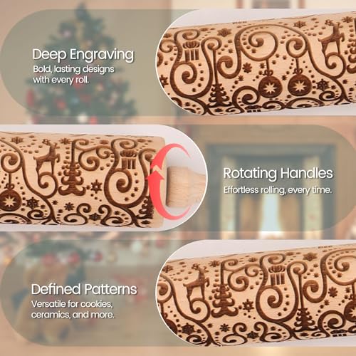 Floral Vine Embossed Wooden Rolling Pin for Baking M158973