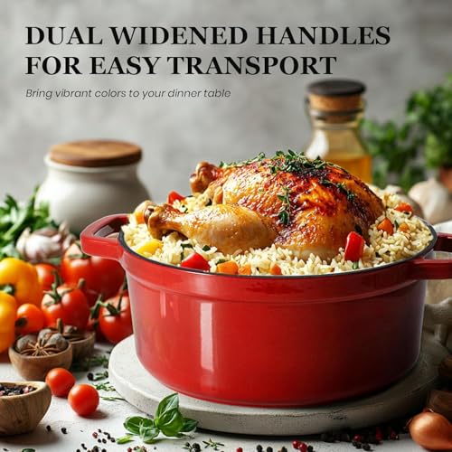 Overmont Enameled Cast Iron Dutch Oven 5QT with Lid and Potholders P525160