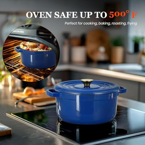 Overmont Enameled Cast Iron Dutch Oven 5QT with Lid and Potholders P525160