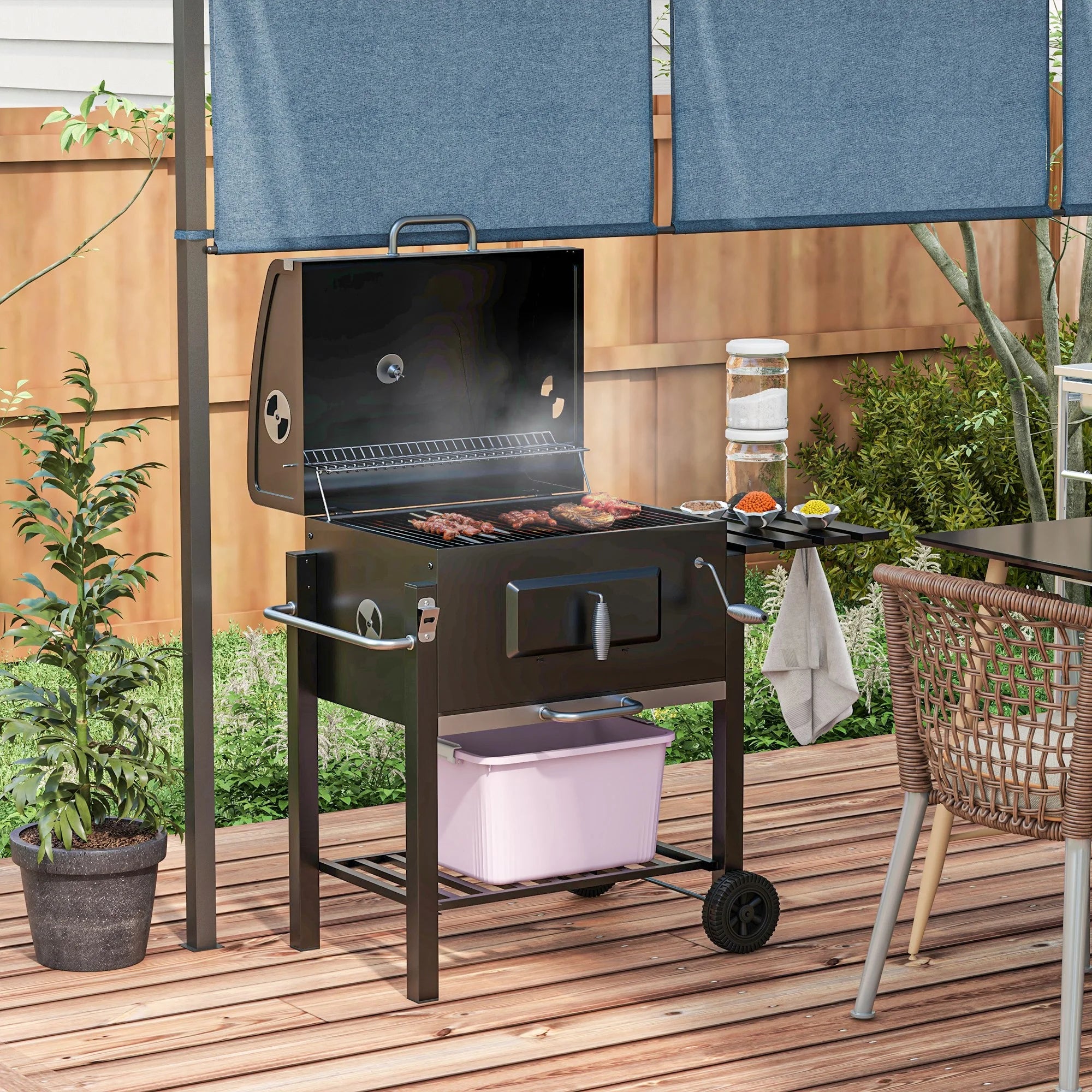 Outsunny Charcoal BBQ Grill, Portable Outdoor Cooker, Black N794