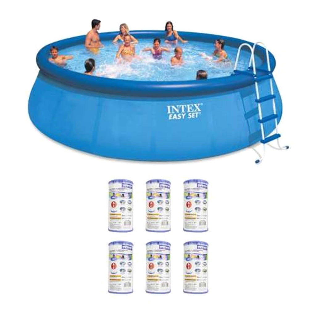 Intex 18& x 48x22 Inflatable Easy Set Above Ground Pool Set + Filter Cartridge (6)