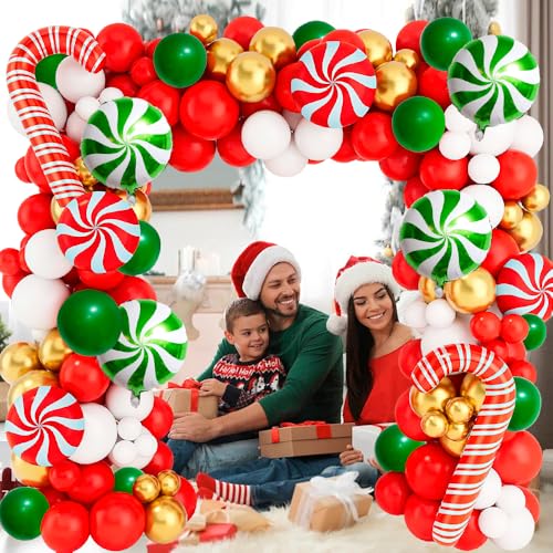 Red Green White Christmas Balloon Garland Arch Kit, Gingerbread Holiday Party Decorations Q4251