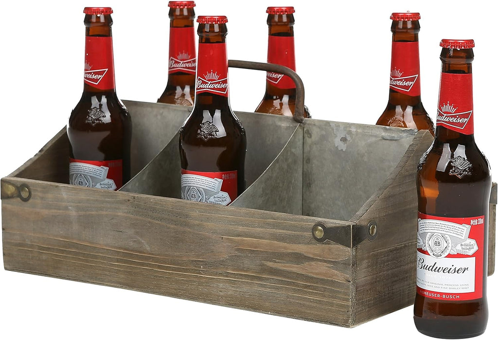 MyGift Vintage Wood Organizer Caddy with Metal Dividers, Pack of 2 C40934