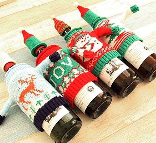 Gawertoy Christmas Wine Bottle Covers and Hats Kit, 4 Pack Ugly Sweater Patterns A3367