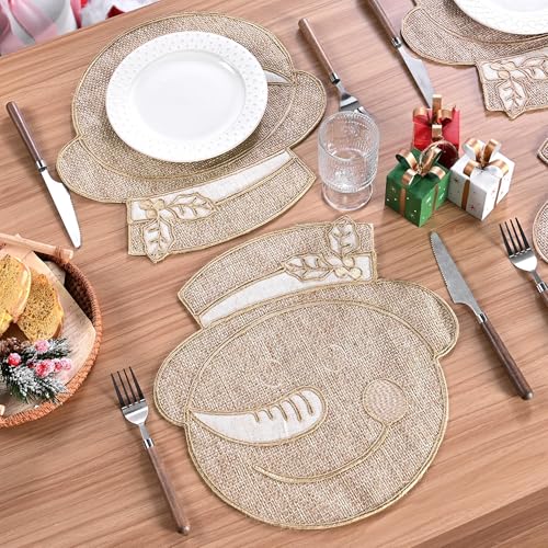 Snowflake Burlap Christmas Placemats Set of 4 for Round Table H634