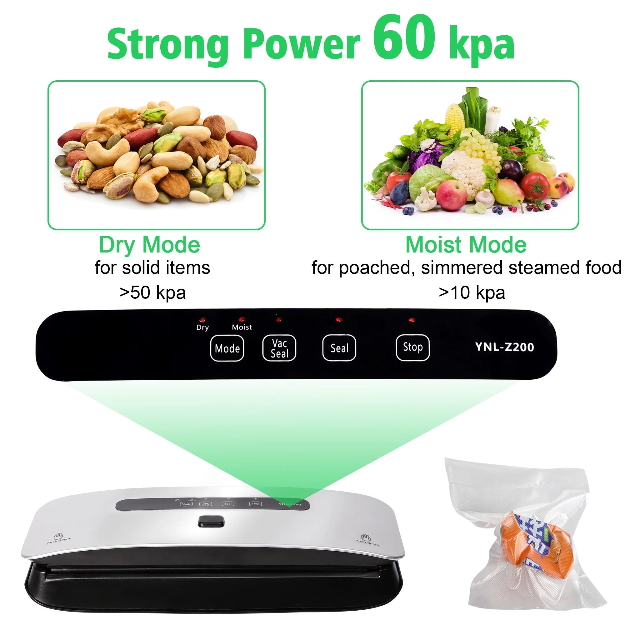 Food Vacuum Sealer Machine with Dry and Moist Modes, Starter Kit with Bags and Roll G171214