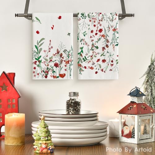 Artoid Mode Wildflower Floral Christmas Kitchen Towels, 18x26 Inch, Set of 2 N243175