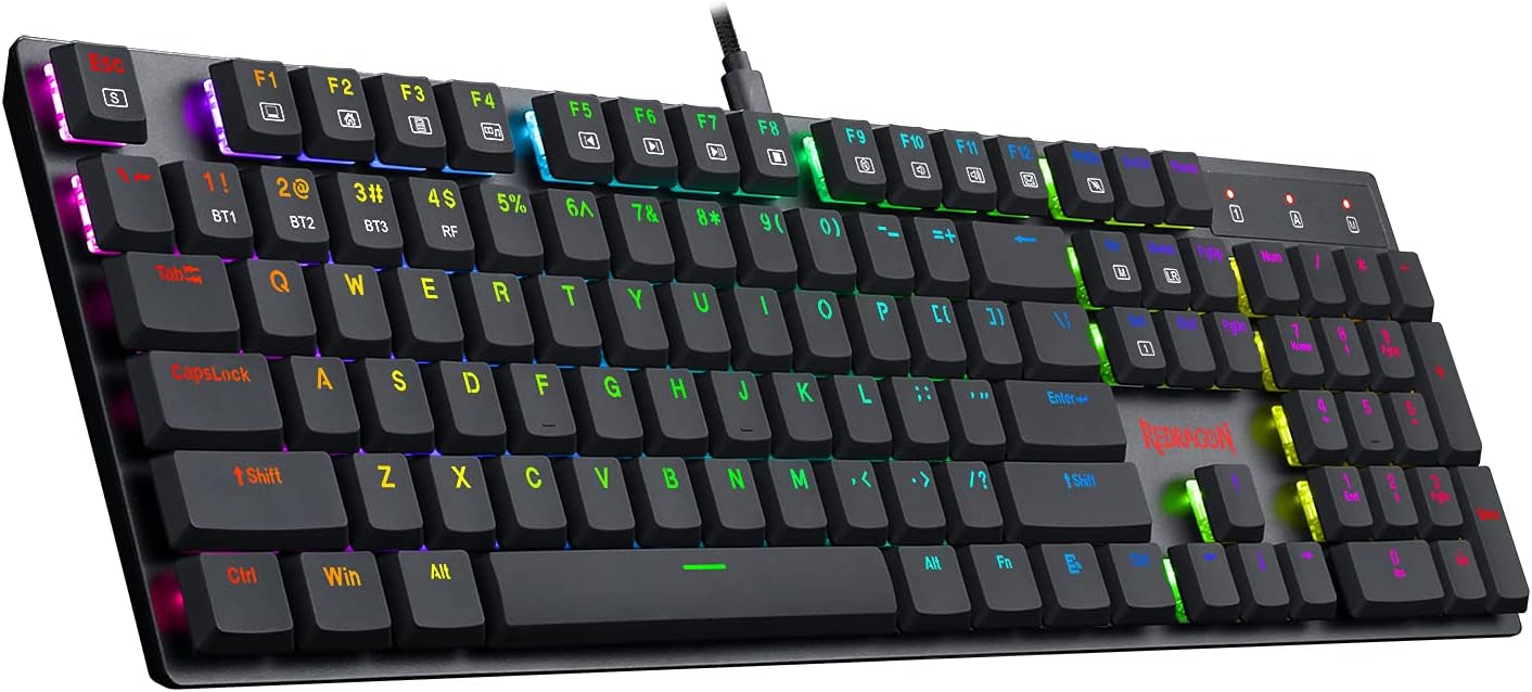 Redragon K535 Wireless Bluetooth Mechanical Gaming Keyboard RGB Low Profile Blue Switches for Windows PC, 2 Pack G591