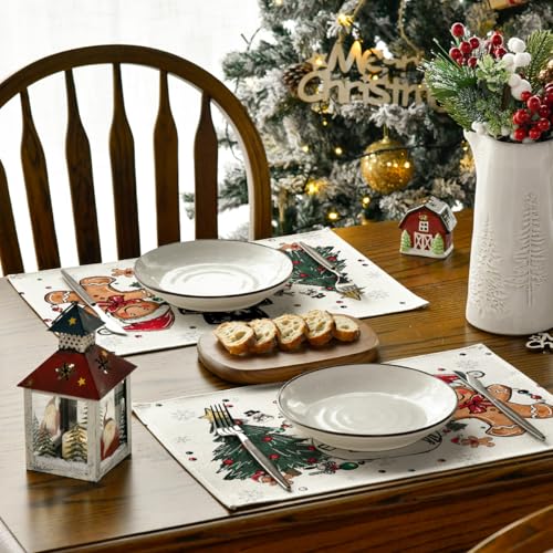 Artoid Mode Snowman Gingerbread Christmas Placemats Set of 4, 12x18 Inch K785