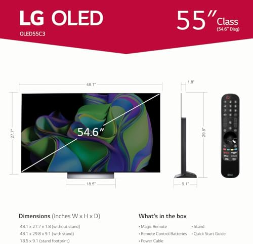 LG 55-Inch OLED C3 HDR 4K Smart TV Bundle with 120Hz Refresh Rate and UAX HDMI Cable E7006