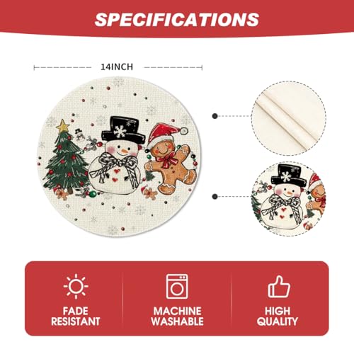 Artoid Mode Snowman Gingerbread Christmas Placemats Set of 4, 12x18 Inch K785