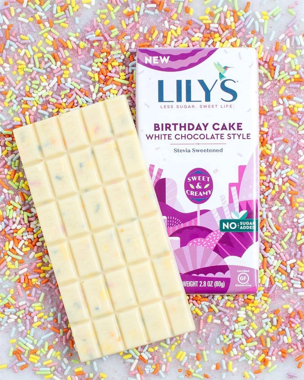 Lily's Sweets Birthday Cake White Chocolate Style Bar, Keto Friendly, Gluten-Free, 4pc S452545