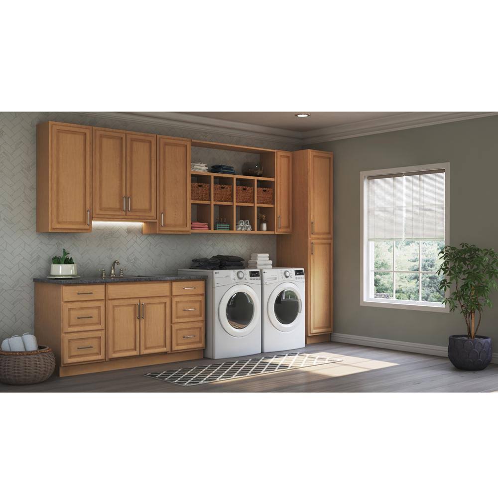 Hampton Bay Assembled 28.5x34.5x16.5 in. Lazy Susan Corner Base Kitchen Cabinet in Medium Oak T67656