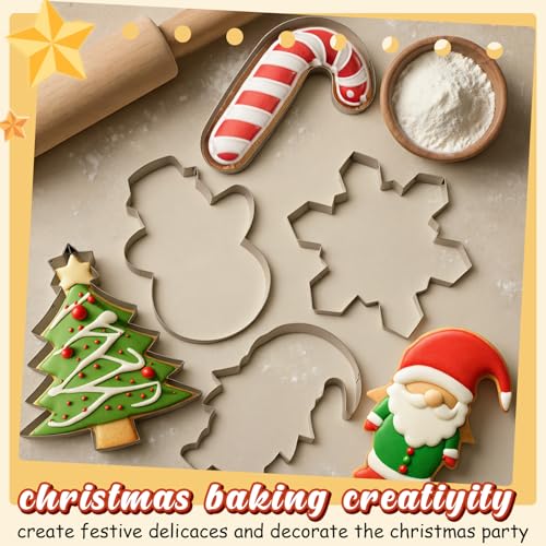 6 Pcs Large Christmas Cookie Cutters Stainless Steel Baking Molds M8080