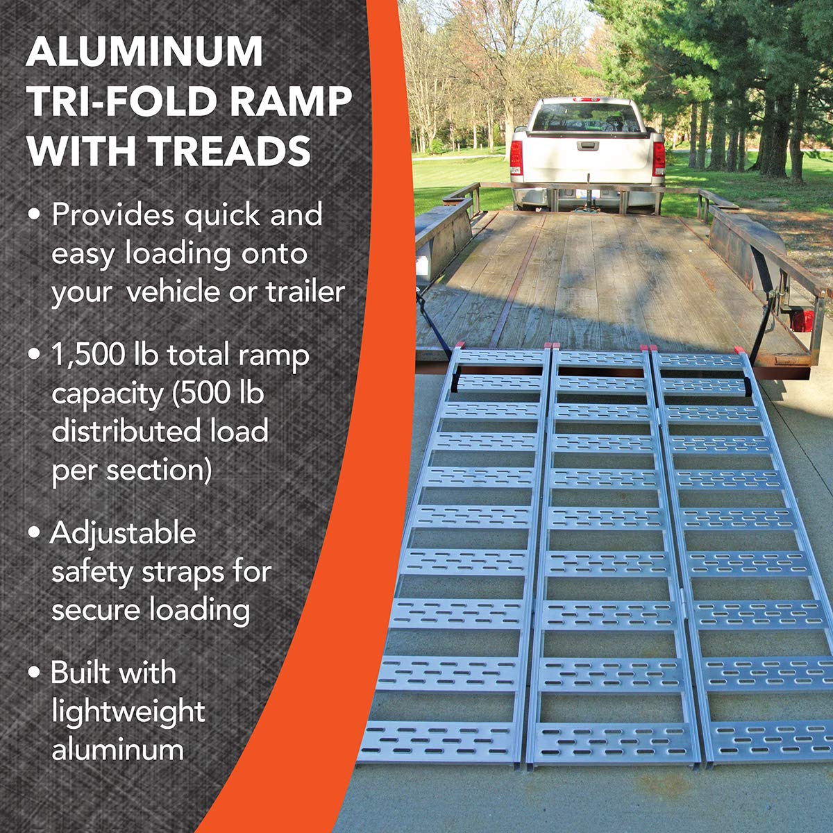 CARGOSMART Aluminum Tri-Fold Ramp with Treads, 1500 lb Capacity, 50" W x 76" L Z34235