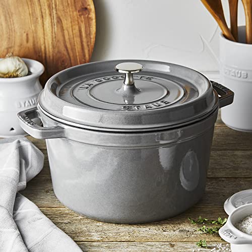 STAUB Cast Iron Dutch Oven 5.5-qt Round Cocotte, Black Matte P4487