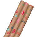 Hallmark Christmas Wrapping Paper Rolls, Brown Kraft Holiday Gift Wrap (Pack of 3: 90 sq. ft. ttl) Snowflakes, Pink Trees, "All Kinds of Merry"