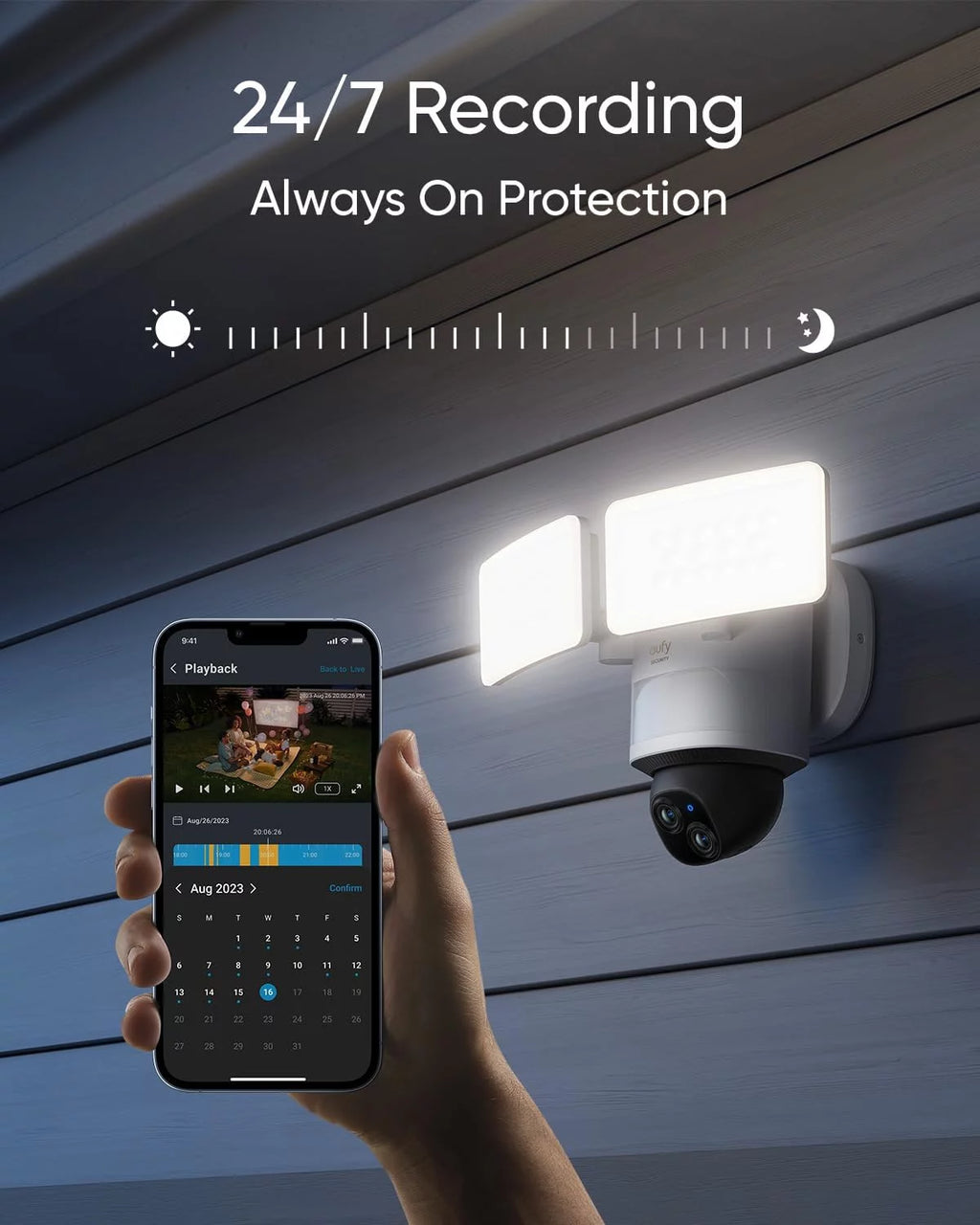 eufy Security Floodlight Camera E340, Wired, 3K+2K Dual Camera, 360° Pan/Tilt K220