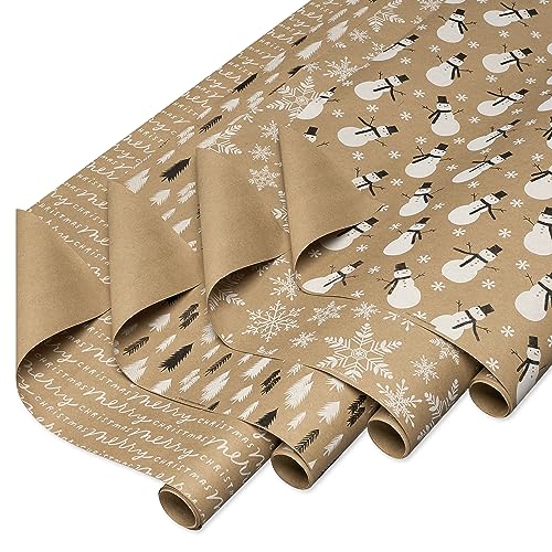 American Greetings Vintage Kraft Christmas Wrapping Paper Rolls, 4 Rolls, 80 sq. ft. D740